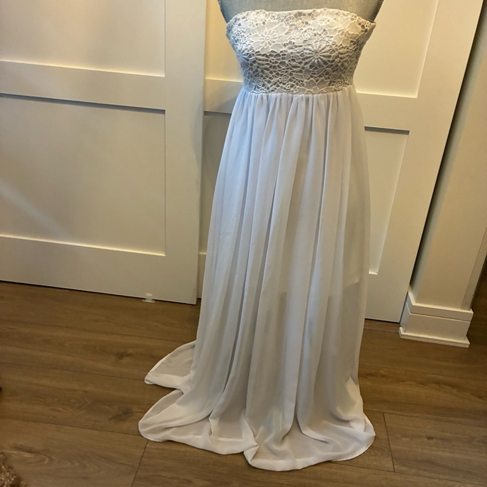 Say What? White Strapless Gown for Brides, with lace , S